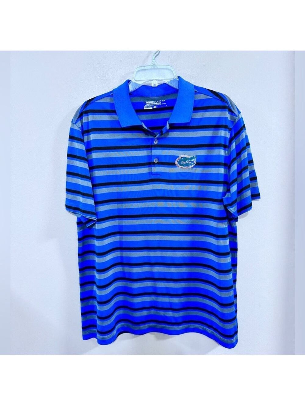 Men's Nike Golf Dri-FIT Florida Gators striped polo shirt.  Size L